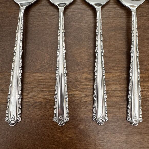 6 Oneida Cherie Oval Soup Serving Spoons Deluxe Stainless Flatware Glossy USA 8” - Picture 5 of 8